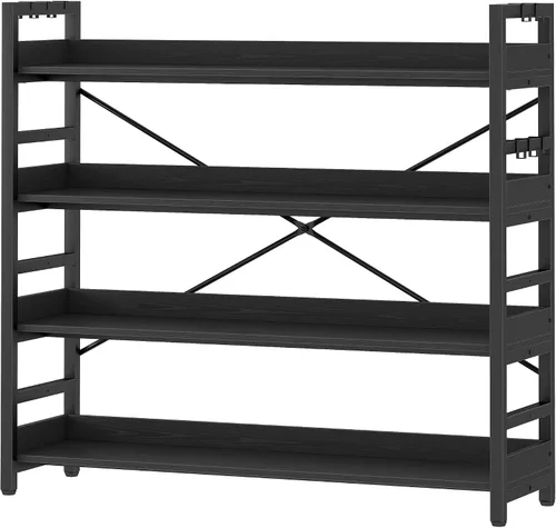Vista 23 de HCHQHS - Estantería de 4 niveles, estantería industrial ajustable, estantería alta vertical, estanterías abiertas de madera y metal negro