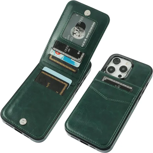 Vista 15 de KIHUWEY Compatible con iPhone 15 Pro Max Funda Billetera con Soporte para Tarjeta de Crédito, Tapa de Cuero Premium con Cierre Magnético y Soporte