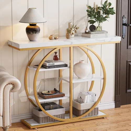 Vista 9 de LIFECHOVY Mesa Consola de 41.3" para Entrada, Mesa Industrial de Pasillo/Sofá con Estantes de Almacenamiento, Mueble de Acento Estrecho