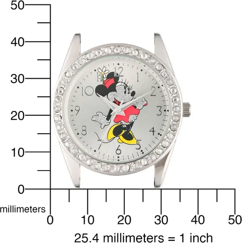 Vista 5 de Disney Reloj de cuarzo analógico redondo con purpurina para adultos, Rojo
