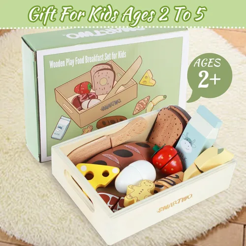 Vista 9 de Juego de café de madera para niños y juguete de panadería de madera para desayuno