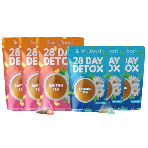 Vista 12 de SkinnyBoost - Kit de té desintoxicante de 2 paquetes – 1 de día HIBISCO (28 bolsas) + 1 de noche MANZANA CANELA (14 bolsas) – Desintoxicación herbal