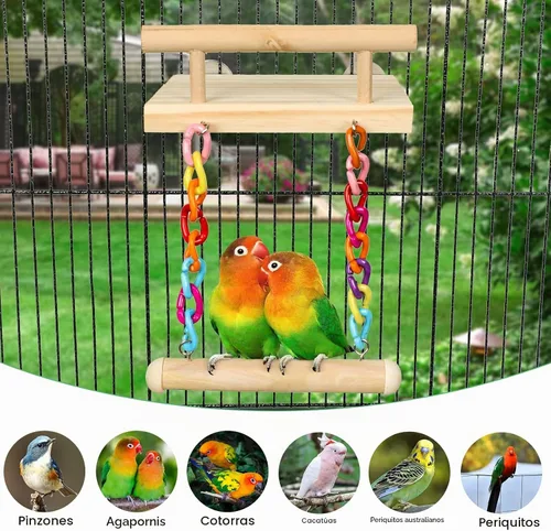 Vista 3 de FrgKbTm Perchas para pájaros, jaula de juguetes, plataforma de madera, para jugar, gimnasios, soportes de ejercicio con rueda de madera acrílica
