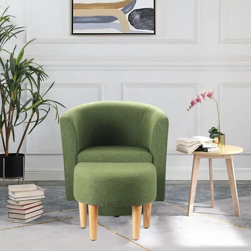 Vista 9 de DAZONE Silla Moderna de Mediados de Siglo, Silla de Acento Tipo Barril con Otomana, Juego Cómodo de Sillón con Reposapiés, Sillas Cómodas para Sala