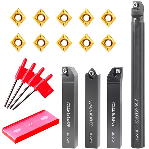Vista 10 de Juego de brocas para torno - Herramientas de corte para torno de metal 4 piezas con mango de 1/2" portaherramientas girables barras de aburrimiento