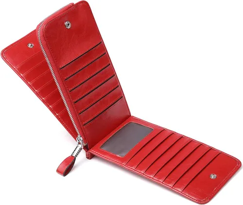 Vista 5 de Huztencor cartera de cuero con bolsillo para tarjeta de crédito bloqueo RFID, billetera, funda para tarjetas para mujer