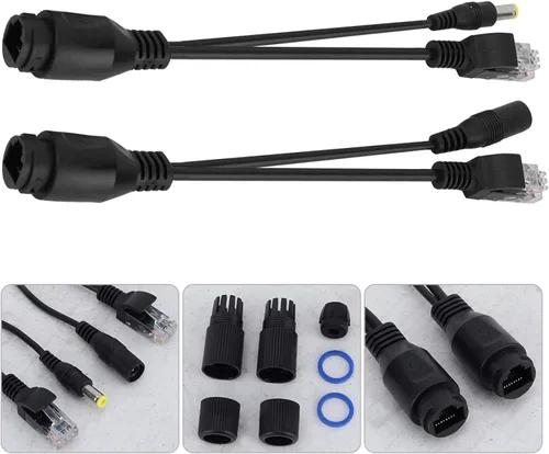 Vista 5 de Adaptador POE, fuente de alimentación Ethernet pasiva de 12V Distribuidor de cable ultra largo portátil (negro)