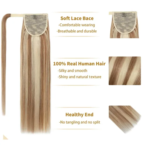 Vista 2 de SEGO - Extensiones de cabello humano, largo y liso, 100 % cabello Remy real, para mujeres, para usar en cola de caballo