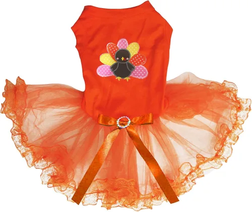 Vista 6 de Petitebella Vestido de cachorro de pavo arcoíris (marrón/naranja, talla XS)