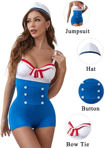 Vista 7 de Conjunto de disfraz sexy de marinero de Halloween para mujer