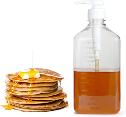 Vista 2 de Botella con bomba de presión simple de 54.1 fl oz, jarabe vacío, salsas de ketchup y condimentos, dispensador de jarabe de café de plástico