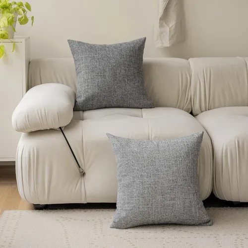 Vista 4 de Fundas de almohada decorativas Demetex grises 18x18, fundas de almohada cuadradas de lino para sofá, fundas de almohada estilo granja para cama