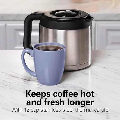 Vista 5 de Hamilton Beach FlexBrew Advanced 5-en-1 Cafetera Térmica Programable de 12 Tazas de Goteo y Porción Individual para Café Caliente y Helado, Depósito