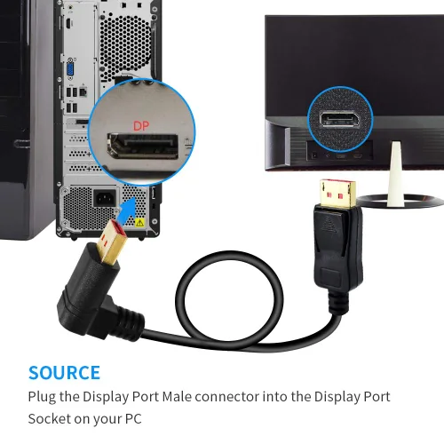 Vista 5 de 8K/60Hz, 4K/144Hz Displayport en ángulo recto 1.4 macho a cable macho 90 grados DP 1,4 macho a macho