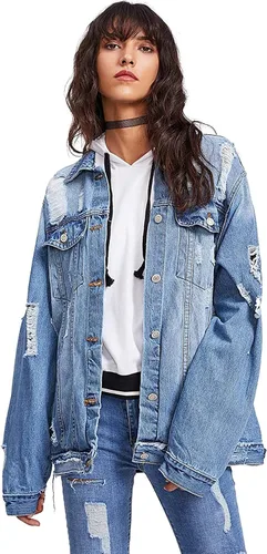 Vista 5 de Chaqueta Floerns de jeans informal de manga larga desgastada para mujer
