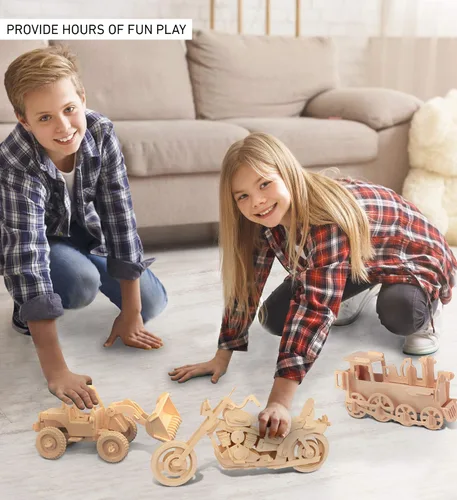 Vista 4 de Puzzled Rompecabezas 3D para motocicleta, kit de modelo de construcción de madera, divertido y educativo, juguete de madera para armar