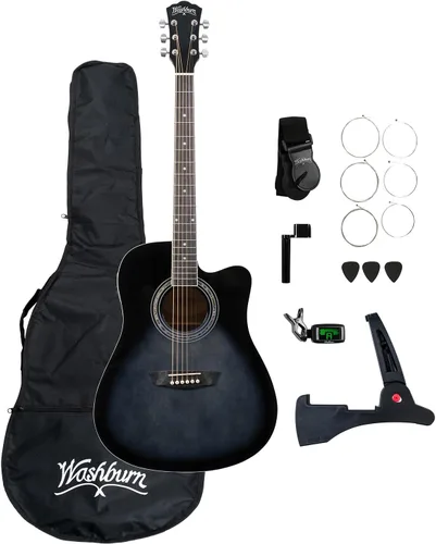 Vista 20 de Washburn Vintage Series - Guitarra acústica-eléctrica de 6 cuerdas, derecha Resplandor solar del tabaco