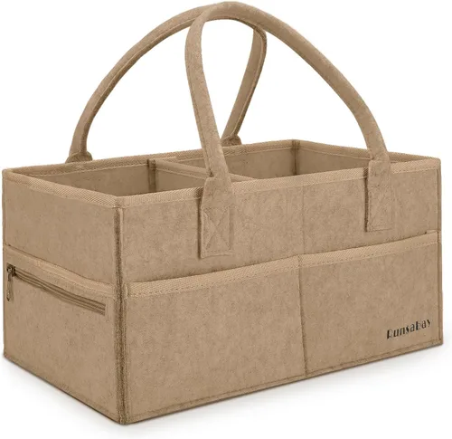 Vista 10 de Runsabay. Cesta para guardería - Organizador de pañales para bebé para cambiador - Porta pañales portátil con asa - Organizador para auto