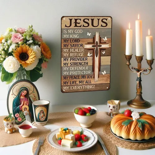 Vista 7 de Smilelife Regalos cristianos para mujeres y hombres Jesús es mi Dios, mi rey, todo lo que soy - Letrero vintage de hojalata religiosa de metal