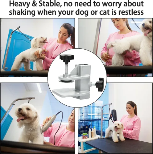 Vista 3 de Abrazadera de metal para brazos de mesa de aseo para mascotas, aleación de aluminio resistente, soporte de corte de pelo para perros y gatos