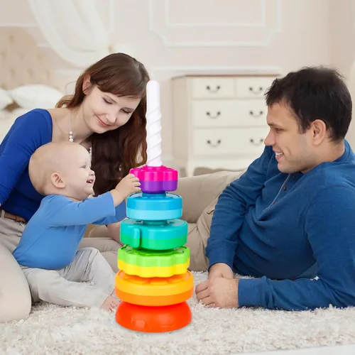 Vista 2 de BYFWH Juguetes apilables giratorios para bebés de 12 meses en adelante, apilador de anillos para niños pequeños de 1 a 3 años, juguetes Montessori