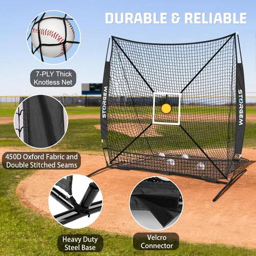 Vista 4 de Storgem 6'X6' Baseball Softball Practice Net, Portable Baseball Net for Batting, Hitting, Pitching and Fielding, with Carry Bag, Strike Zone and Bow