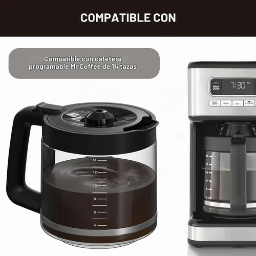 Vista 3 de Jarra de repuesto para cafetera de 14 tazas compatible con la cafetera programable Mr. Coffee de 14 tazas, modelo #: BVMC-PC14-CARAFE. 1 paquete