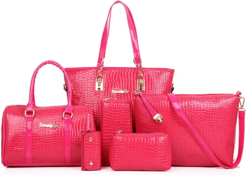 Vista 13 de Juego de 6 bolsos de mano para mujer, con asa superior, carteras cruzadas, cartera Negro