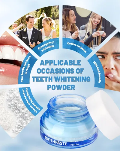 Vista 5 de Polvo blanqueador de dientes, polvo blanqueador de pasta dental, eliminación de manchas sin sensibilidad, blanqueador de dientes natural con sabor