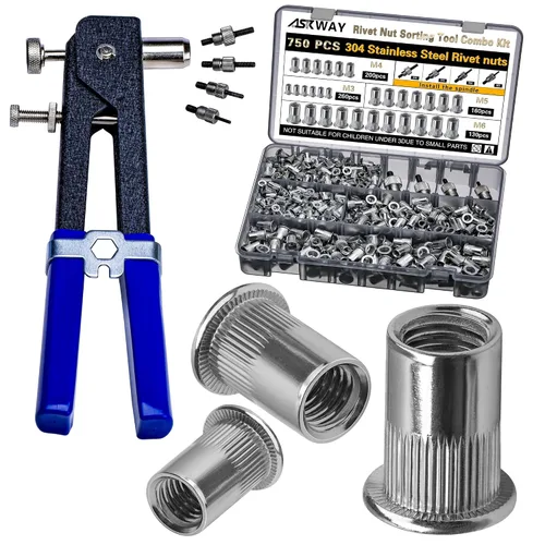 Vista 3 de ASKWAY - Herramienta de tuerca remachadora SAE 420 piezas de acero al carbono imperial Kit de herramientas de tuerca remachadora