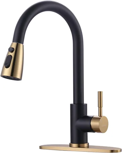 Vista 36 de WOWOW Grifo de cocina con rociador, grifo de fregadero de cocina, acero inoxidable SUS 304, grifo de cocina de níquel cepillado de arco alto