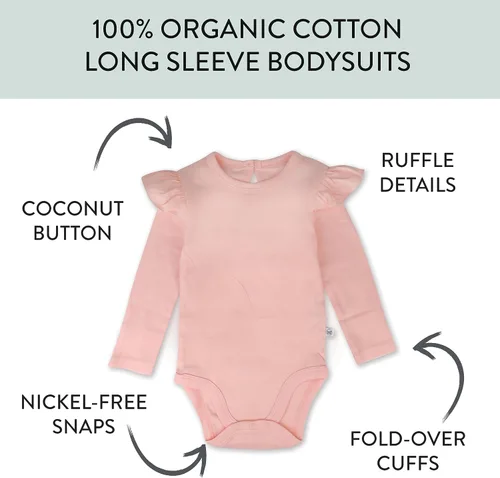 Vista 3 de HonestBaby Multipack de mamelucos de manga larga de algodón orgánico para bebés y niñas