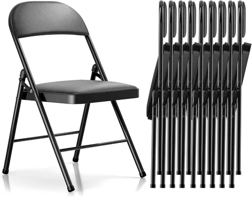 Vista 18 de Fenbeli Paquete de 1 silla plegable con cojín, silla de metal negro con asiento acolchado y marco de acero duradero, sillas plegables de capacidad