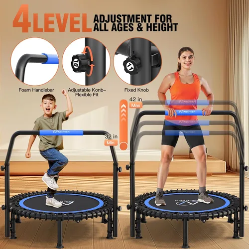 Vista 3 de ANCHEER Trampolín Rebounder de 40 pulgadas con mango ajustable de 4 niveles, mini trampolín máximo de 400 libras, trampolín de fitness resistente