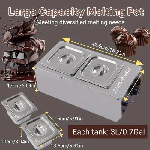 Vista 5 de Máquina de templado de chocolate de 2 tanques de 9 libras, derretidor de chocolate de 800 W, olla de fusión de chocolate con temperatura ajustable