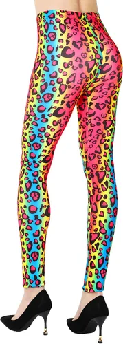 Vista 7 de SATINIOR Leggings de los años 80 para mujer, leggings estampados suaves de los años 80, estilo de los años 80, pantalones de neón para mujer