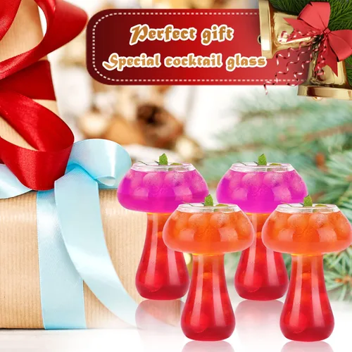 Vista 7 de WHJY Vasos de vidrio de setas, copas creativas para cócteles, copas de hongos, copa de vino, copa de copa de vidrio, vasos de Martini divertidos
