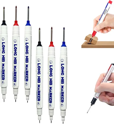 Vista 16 de 5PCS Long Head Deep Hole Markers, 45MM Long Nib Oil Ink Carpenter Pen 45MM Black