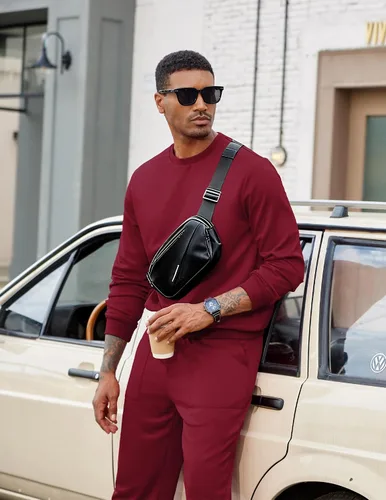 Vista 14 de COOFANDY Conjunto deportivo de 2 piezas para hombre, sudadera de manga larga, sin botones, para deportes, casual, fitness, trotar