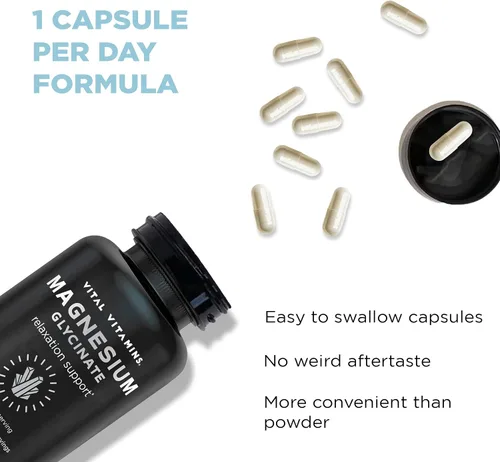 Vista 8 de Vital Vitamins Glicinato de magnesio 500 mg - Fórmula de alta absorción - Promueve la relajación, la calma y el sueño reparador - Suplemento