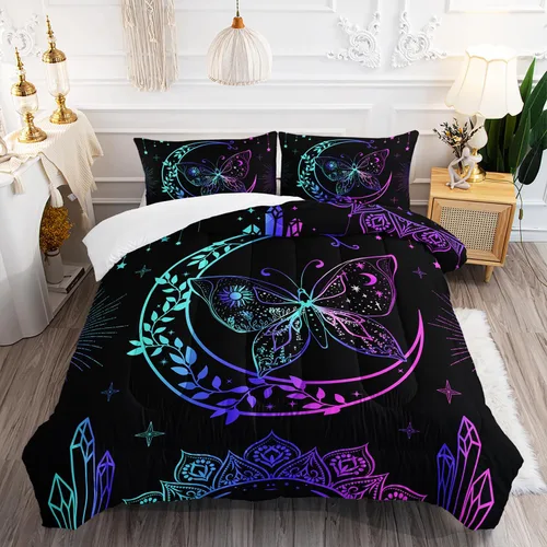 Vista 24 de AILONEN Juego de ropa de cama de 3 piezas, 1 edredón + 2 fundas de almohada, diseño floral adornado y medallones tonales para dormitorio gótico