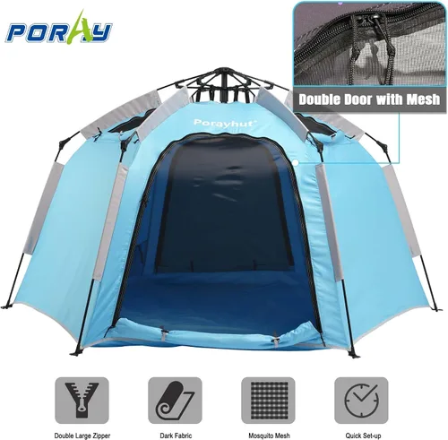 Vista 3 de Tienda de campaña hexagonal portátil para niños con tira de luces LED para interiores, casa de juegos para niños, tienda de campaña de ensueño