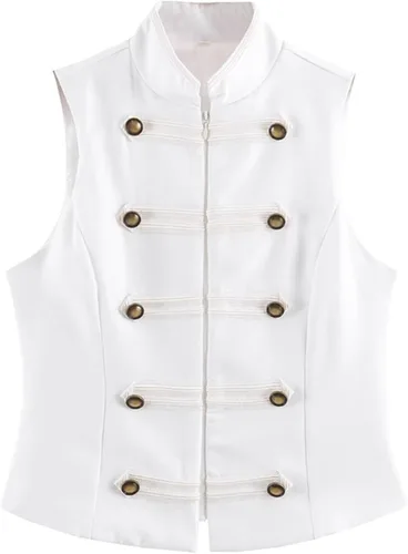 Vista 8 de CORIRESHA Sleeveless Vest Double Breasted Metal Button Slim Waistcoat Black