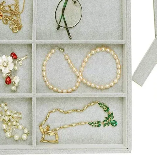 Vista 2 de Pimuza Bandeja de joyería apilable de terciopelo gris de 12 rejillas para mujer, piedra de cristal, aretes, organizador de exhibición, soporte