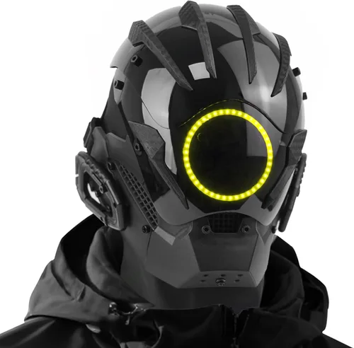 Vista 8 de Máscara punk cosplay para hombres, casco gótico samurái con luz LED para Halloween, fiesta, festival