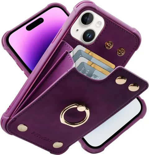Vista 14 de Funda tipo cartera compatible con iPhone XR/10R con tarjetero de crédito, funda protectora de cuero a prueba de golpes compatible con anillo