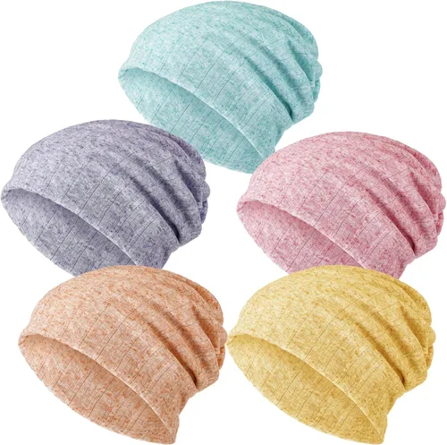 Vista 13 de SATINIOR 5 Piezas Gorro Holgado para Mujer Gorro de Quimioterapia Elástico Envolturas para Cabeza de Cáncer Pañuelo para Cabeza para Dormir