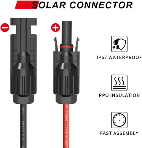 Vista 2 de ELECTOP Cable de conector de panel solar, conector SAE de 10 AWG a conectores solares macho y hembra, cable de extensión fotovoltaica para panel
