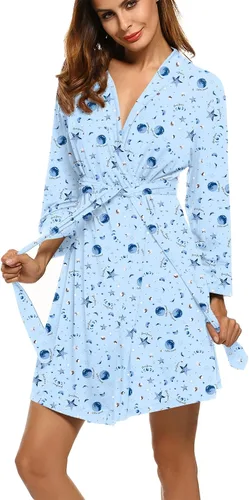 Vista 21 de HOTOUCH - Bata ligera de punto corta para mujer, bata de baño suave con bolsillos, ropa de dormir para damas