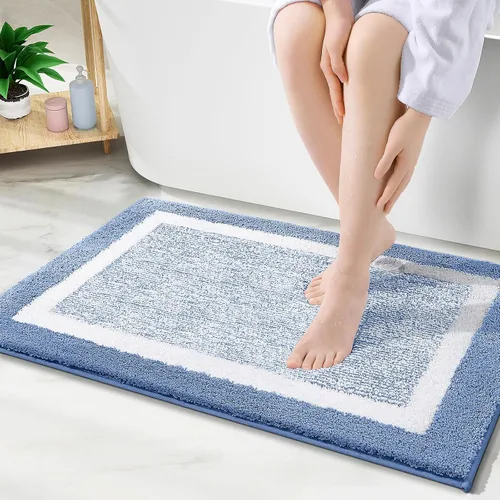 Vista 2 de OLANLY Alfombra de baño e inodoro en forma de U, tamaño de alfombra de baño 30 x 20 pulgadas y alfombra de inodoro de 24 x 20 pulgadas, color azul